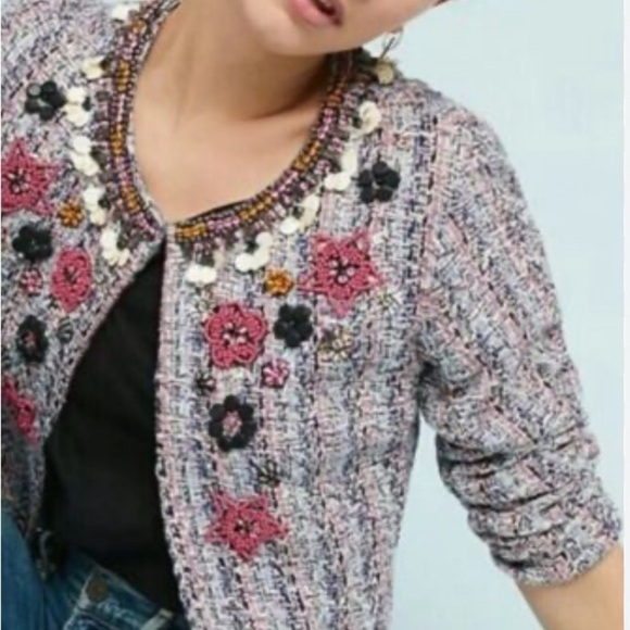 COPY - NWT Summer of Love Embellished Tweed Cardigan Jacket M Pink Floral Boho … - Picture 1 of 11